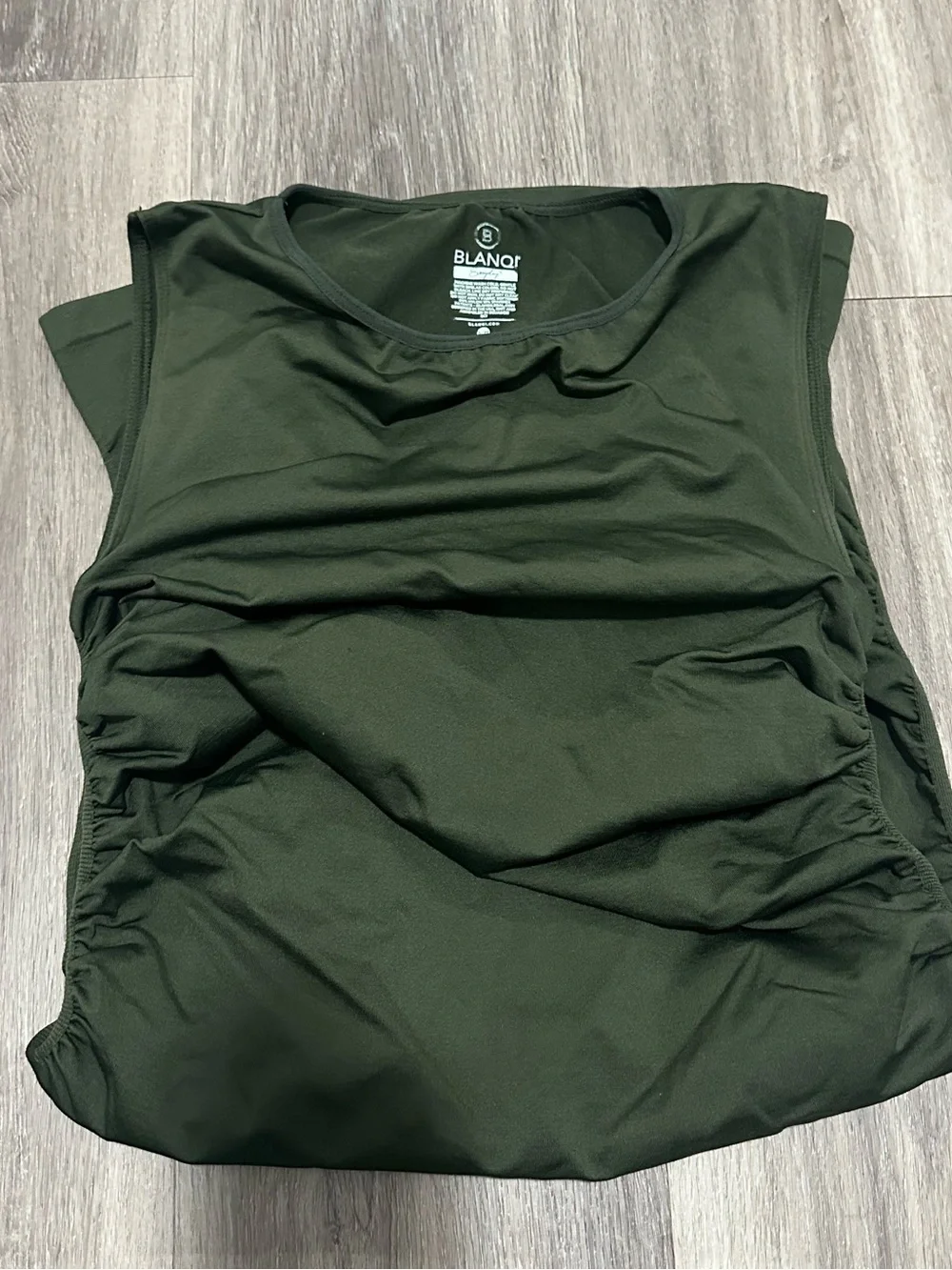 BLANQI Olive Sleeveless Ruched Midi Dress
